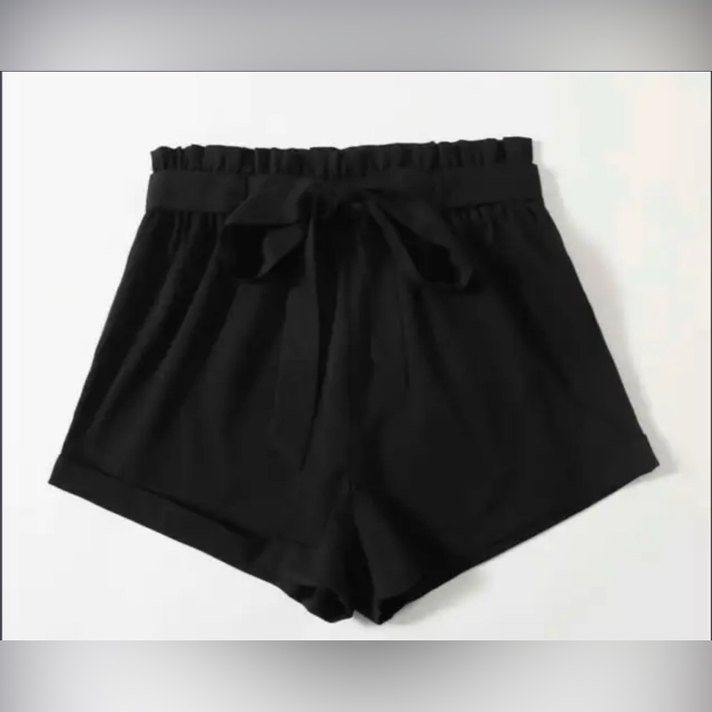 Plus Paper Bag Waist Belted Shorts Colour black